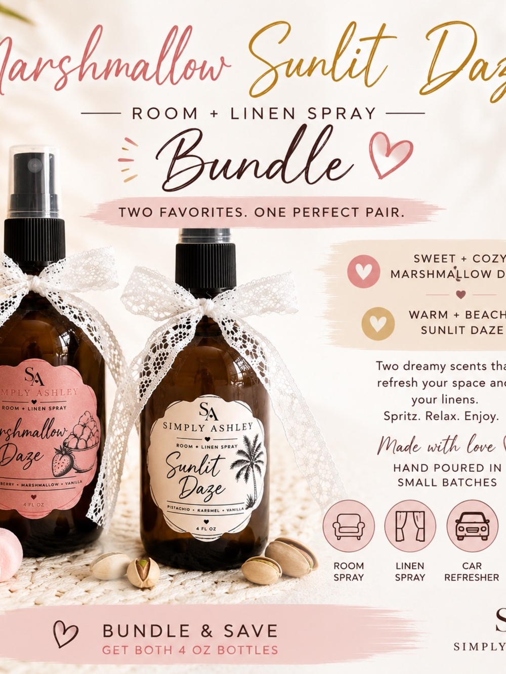 Sunlit Daze & Marshmallow Daze Room + Linen Spray Bundle - Pink & Cream